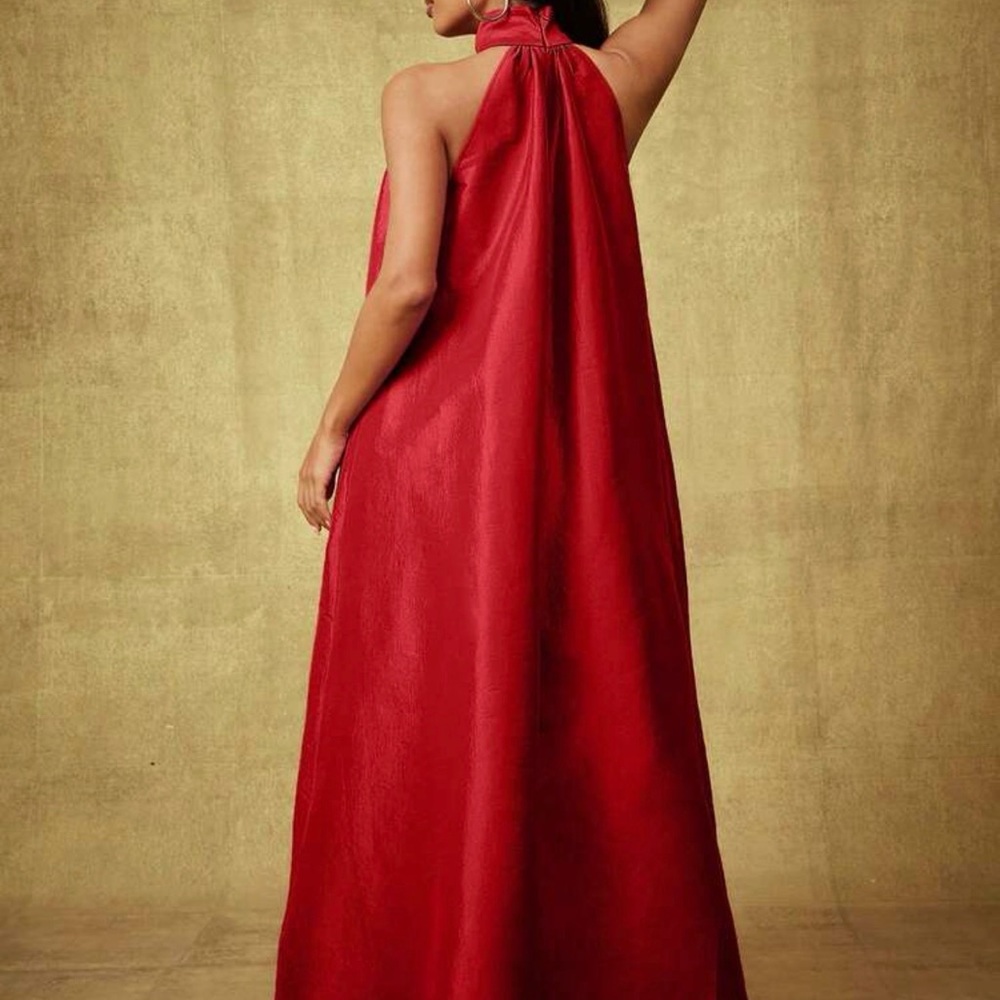 Vixey Solid Taffeta Bow Tie Halter Neck Extreme Wide Leg Jumpsuit size L - Picture 4 of 5